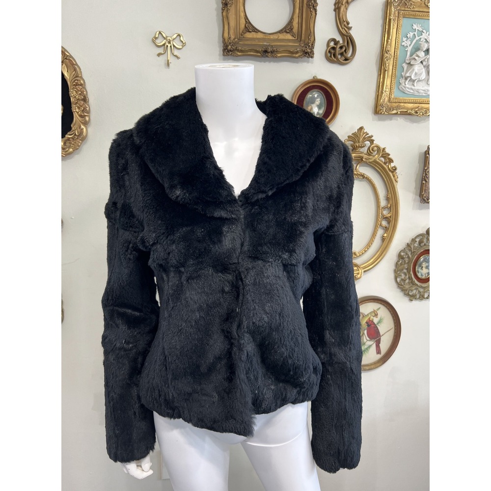 Wilsons Leather Maxima Black 100% Real Rabbit Fur Short Coat Jacket Size M